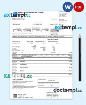 sample Canada American Express Air Miles Credit Card account statement easy to fill template in Word and PDF format download