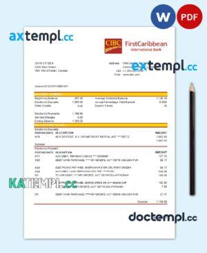 sample Canada CIBC Bank statement template in Word and PDF format (.doc and .pdf) download