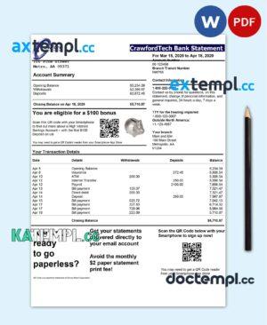 sample Canada CrawfordTech bank proof of address statement template in Word and PDF format (.doc and .pdf) download