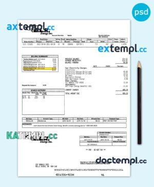 sample Canada ELK energy utility bill template, fully editable in PSD format download