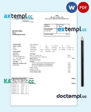 sample Canada Eastern Ontario Power utility bill template in Word and PDF format download