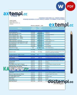 sample Canada JP Morgan Chase proof of address bank statement template in Word and PDF format download