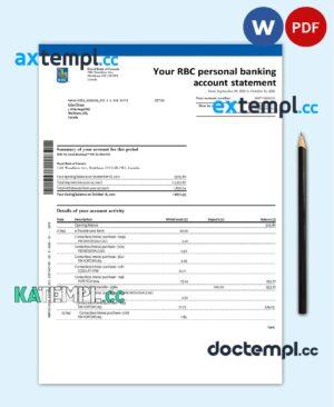 sample Canada Royal Bank of Canada (RBC) bank statement template in Word and PDF format (4 pages) download