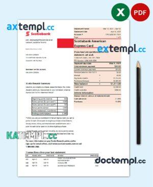 sample Canada Scotiabank bank statement easy to fill template in Excel and PDF format (AutoSum) download