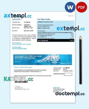 sample Canada Shaw utility bill template in Word and PDF format download
