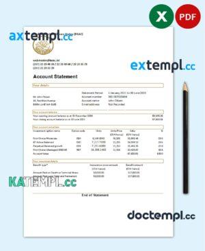 sample Central African Republic Bank of Central African States BEAC bank statement easy to fill template in .xls and .pdf file format (AutoSum) download