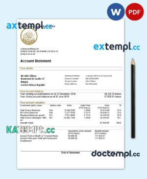 sample Central African Republic Bank of Central African States (BEAC) bank statement template, Word and PDF format (.doc and .pdf) download
