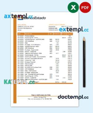 sample Chile Banco del Estado de Chile bank statement easy to fill template in .xls and .pdf file format download