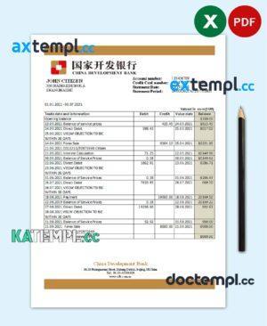 sample China Development Bank statement template in .xls and .pdf file format download