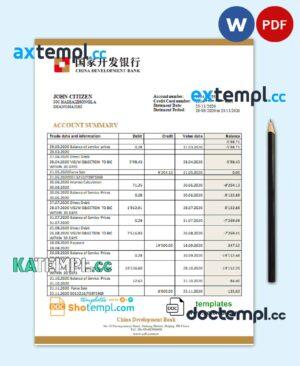 sample China Development bank statement template in Word and PDF format download