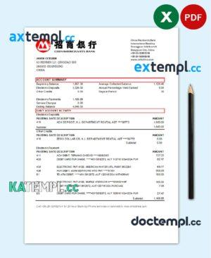 sample China Merchants bank proof of address statement template in Excel and PDF format download