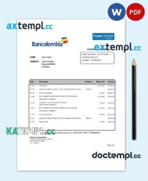 sample Colombia Bancolombia bank statement easy to fill template in Word and PDF format download