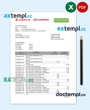 sample Colombia Scotiabank Colpatria bank proof of address statement template in Excel and PDF format (.xls and .pdf) download