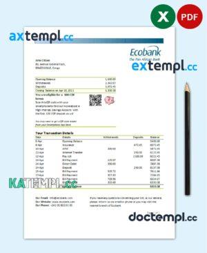 sample Congo Ecobank bank statement template in .xls and .pdf file format download