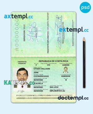 sample Costa Rica diplomatic passport template in PSD format download