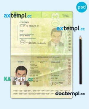 sample Cote D'Ivoire passport template in PSD format, fully editable download