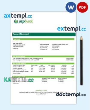 sample Croatia OTP proof of address bank statement template in Word and PDF format, .doc and .pdf format download