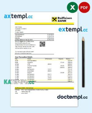 sample Croatia Raiffeisen Bank statement easy to fill template in .xls and .pdf file format download