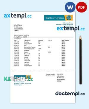 sample Cyprus Bank of Cyprus proof of address bank statement template in Word and PDF format download