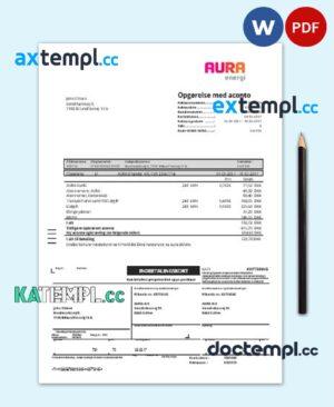 sample Denmark AURA Energi utility bill template in Word and PDF format download