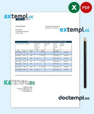 sample Denmark Danskebank bank statement easy to fill template in Excel and PDF format download