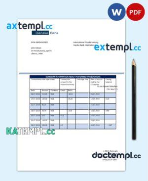 sample Denmark Danskebank proof of address bank statement template in Word and PDF format (.doc and .pdf) download
