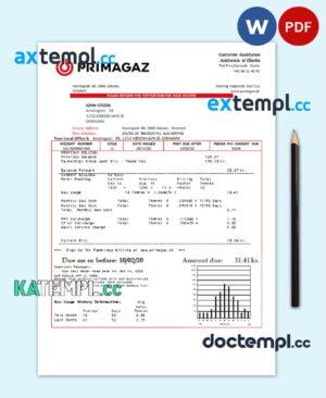 sample Denmark Primagaz Denmark gas utility bill template in Word and PDF format download