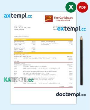 sample Dominica CIBC First Caribbean International Bank statement easy to fill template in .xls and .pdf file format download