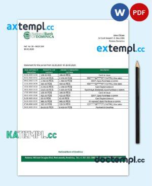 sample Dominica National Bank of Dominica bank statement template in Word and PDF format download