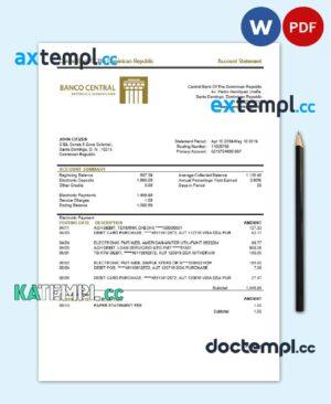 sample Dominican Republic Central Bank of The Dominican Republic proof of address bank statement template in Word and PDF format download