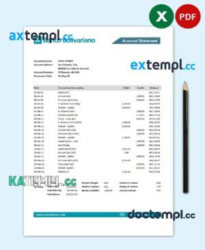 sample Ecuador Banco Bolivariano bank statement easy to fill template in .xls and .pdf file format download