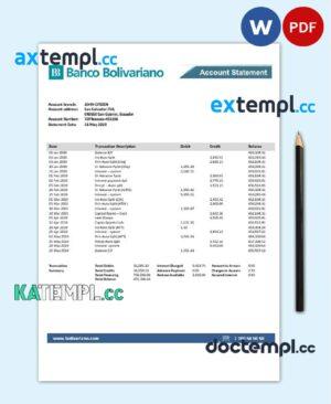 sample Ecuador Banco Bolivariano proof of address bank statement template in Word and PDF format download