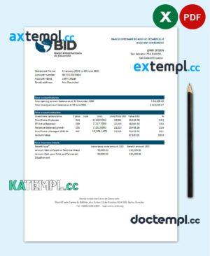sample Ecuador Banco Interamericano de Desarrollo BID bank statement easy to fill template in .xls and .pdf file format download