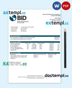 sample Ecuador Banco Interamericano de Desarrollo (BID) bank statement template in Word and PDF format, good for address prove download
