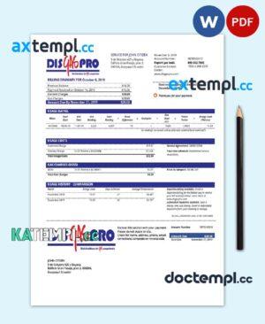 sample Ecuador Disgaspro gas utility bill template in Word and PDF format download