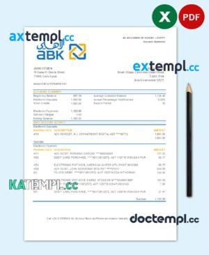 sample Egypt Al Ahli Bank of Kuwait bank statement easy to fill template in Excel and PDF format download