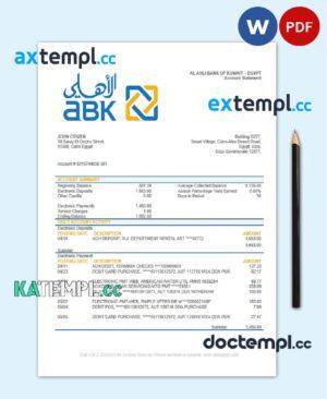 sample Egypt Al Ahli Bank of Kuwait bank statement easy to fill template in Word and PDF format download