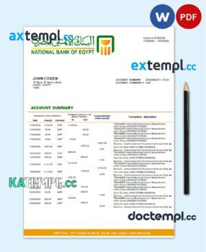 sample Egypt National Bank of Egypt proof of address bank statement template in Word and PDF format (.doc and .pdf) download