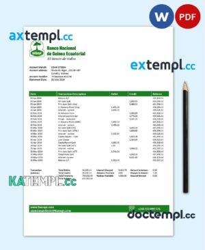 sample Equatorial Guinea The National Bank of Equatorial Guinea bank statement template in Word and PDF format download