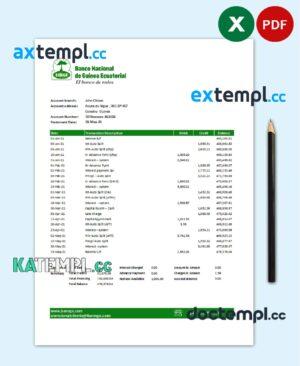 sample Equatorial Guinea The National Bank statement easy to fill template in Excel and PDF format download
