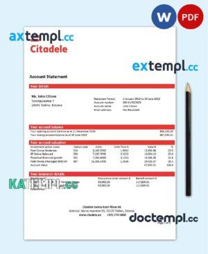 sample Estonia Citadele banka Eesti filiaal AS proof of address statement template in Word and PDF format, .doc and .pdf format download