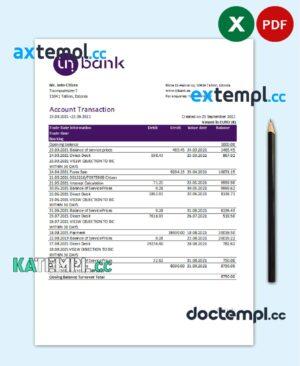 sample Estonia Inbank bank statement easy to fill template in Excel and PDF format download