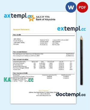 sample Ethiopia Bank of Abyssinia proof of address bank statement template in Word and PDF format download