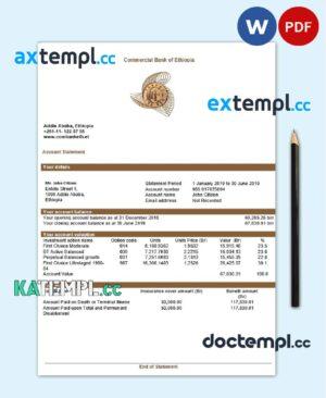 sample Ethiopia Commercial Bank of Ethiopia bank statement template in Word and PDF format, good for address prove download