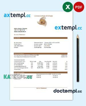 sample Ethiopia Commercial Bank statement easy to fill template in Excel and PDF format download