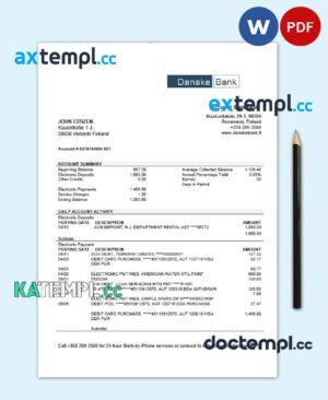 sample Finland Danske Bank statement template in Word and PDF format download