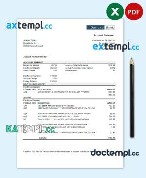 sample Finland Danske bank statement easy to fill template in .xls and .pdf file format download