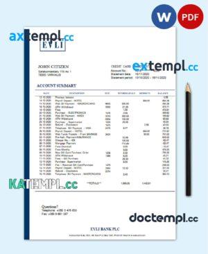 sample Finland Evli Bank PLC Bank statement template in Word and PDF format download