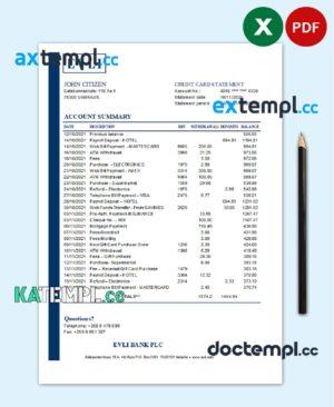 sample Finland Evli Bank PLC bank statement easy to fill template in Excel and PDF format download