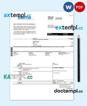sample Finland Klarna Bank statement template in Word and PDF format, in Finnish language download
